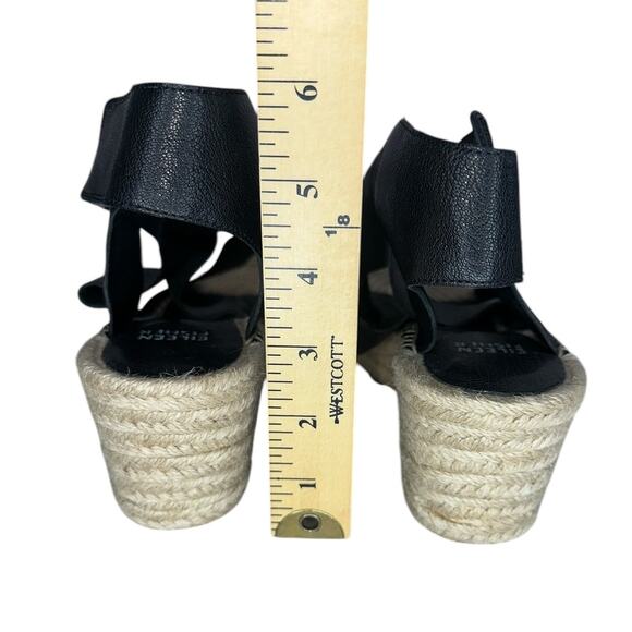 Eileen Fisher Willow Tumbled Black Grained Leather Strap Raffia Wedge Size 7.5 - Picture 8 of 10